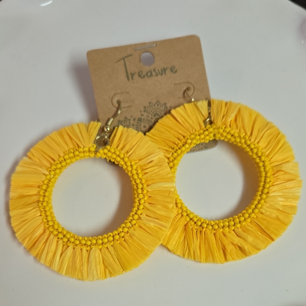 Treasure Yellow Fringe Hoop Earrings